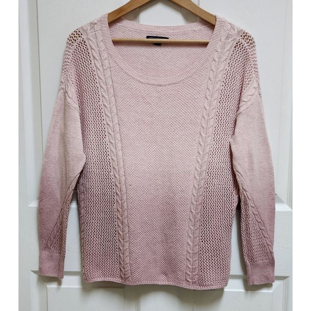 American Eagle Women Pink Ombre Wool Blend Knit Long Slv Scoop Sweater Sz M Soft